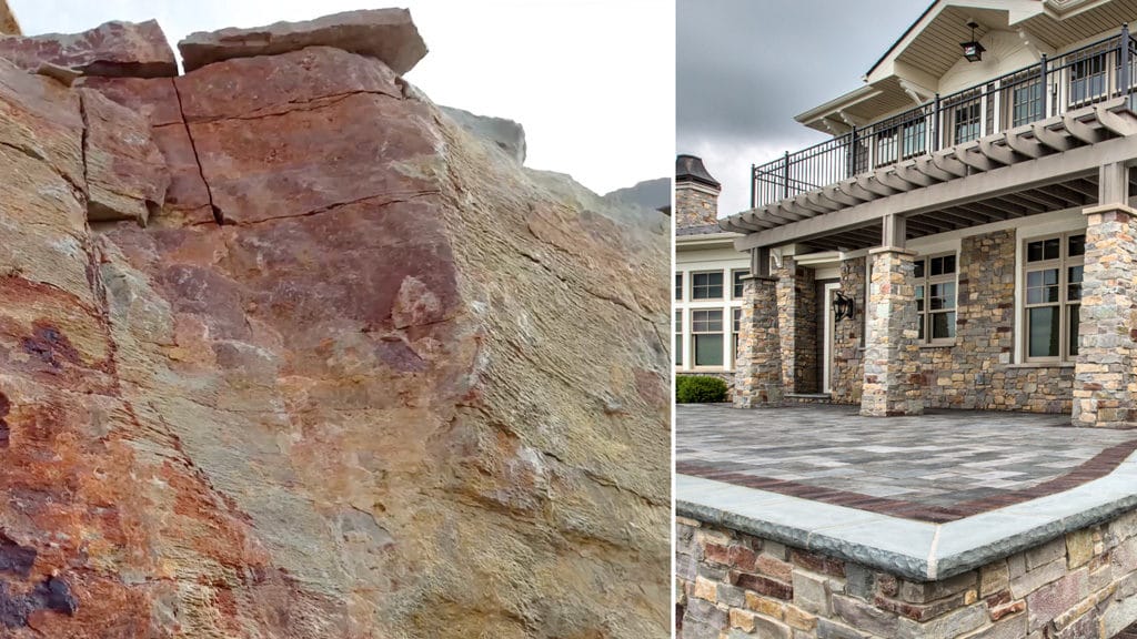 quarry with natural stone for building stone veneers and finished real veneer stone, exterior stone veneer installation