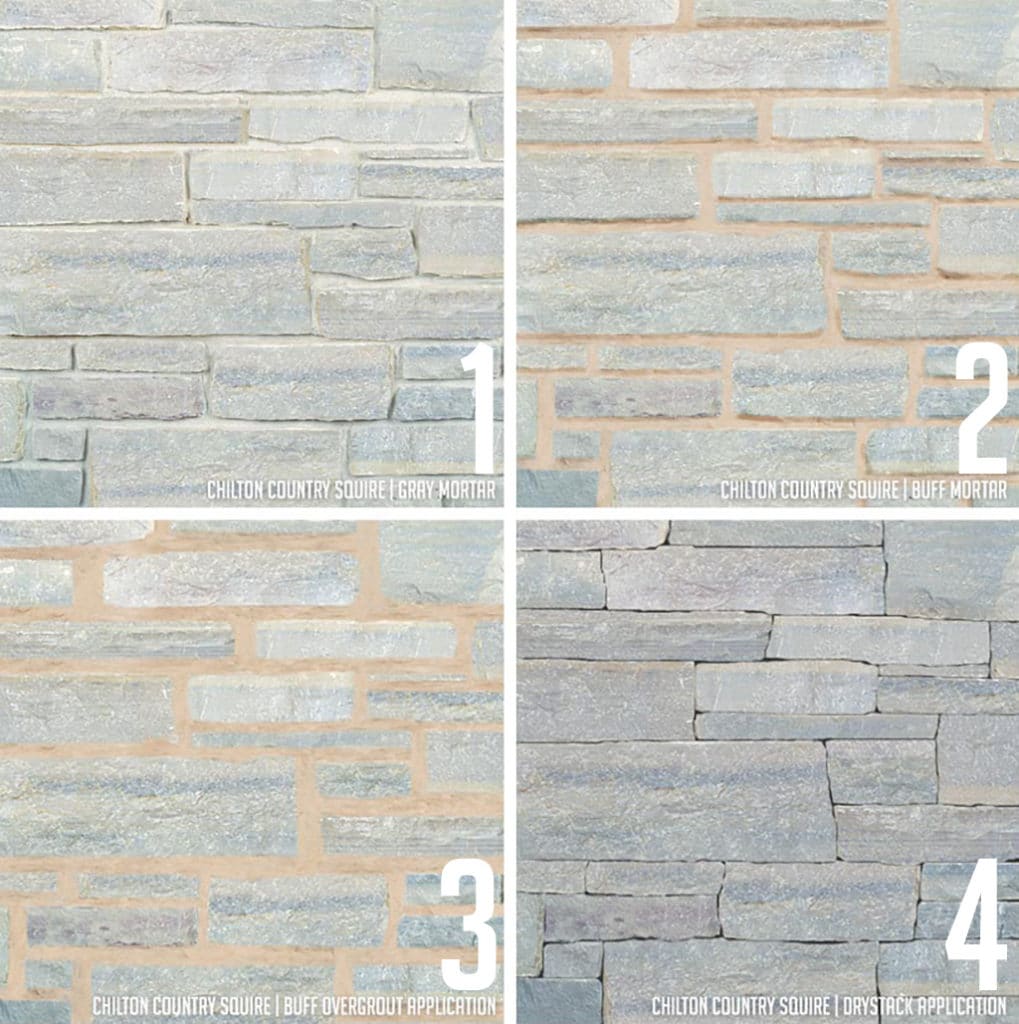 stone masonry mortar joint examples: standard raked, flush, overgrout, drystack or stacked stone