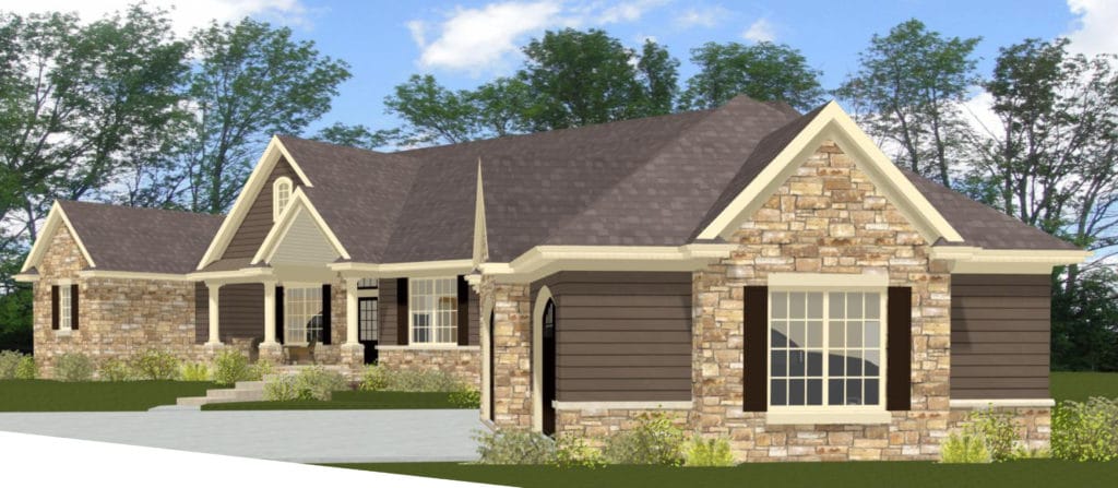 Veneer Stone Home - Chief Architect Rendering with Chilton Stone - Buechel Stone Chilton Rustic No Reds