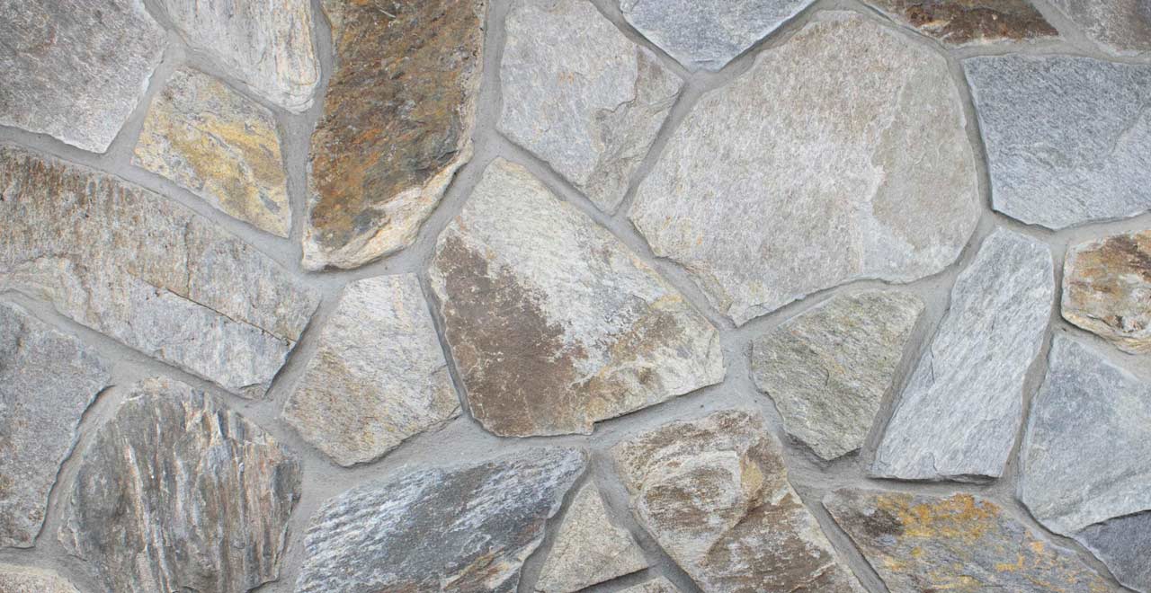 Silver Patina Webwall veneer stone masonry - Mosaic Stone - fieldstone veneer - Buechel Stone product swatch photo - Full & Thin Stone Veneer