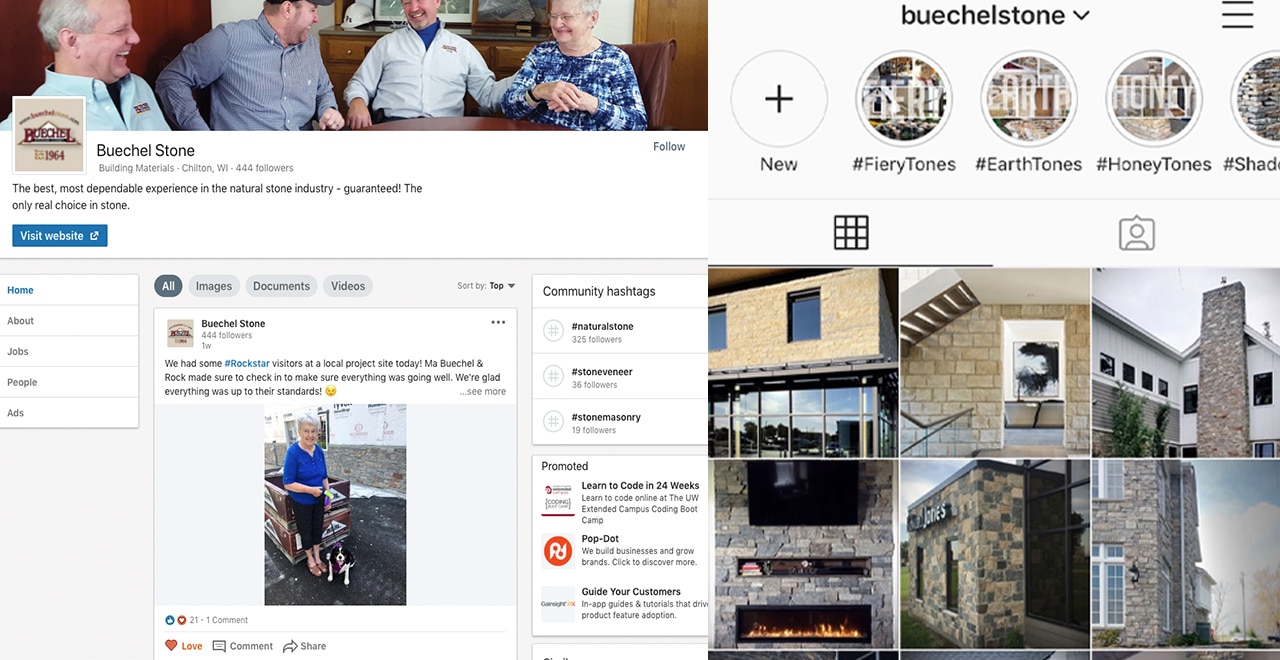 Buechel Stone's LinkedIn and Instagram account