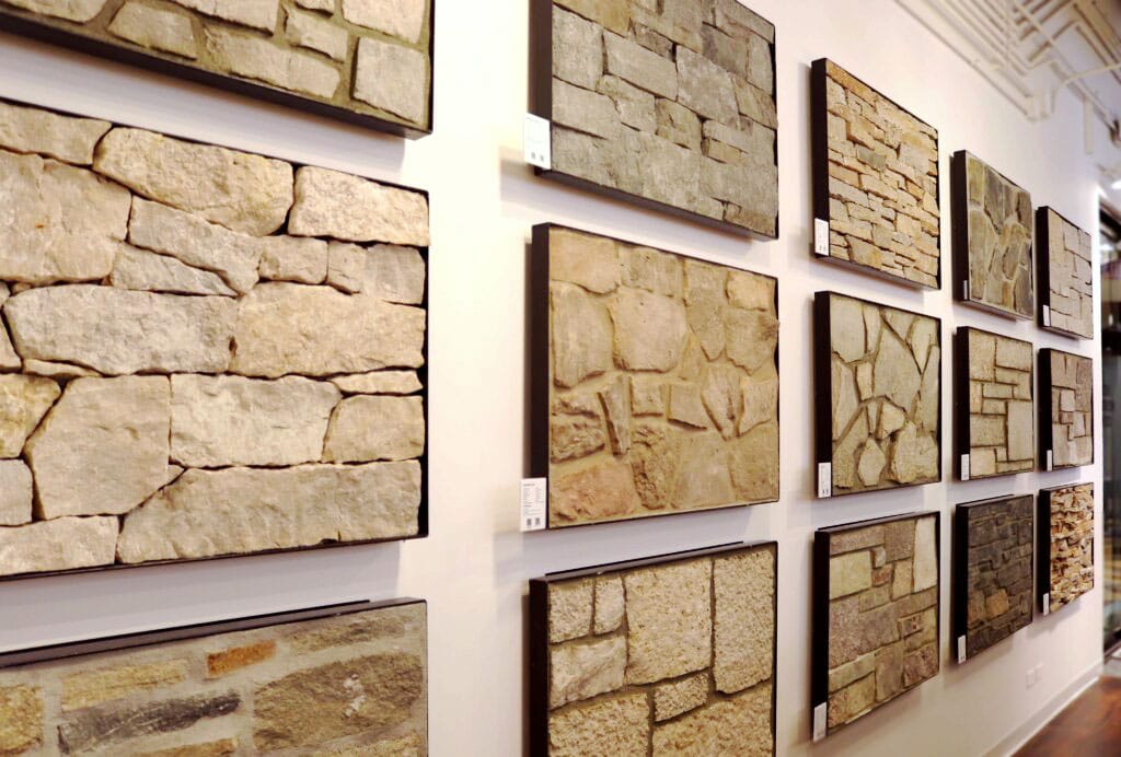 Buechel stone design showroom full & thin stone veneer, natural stone landscape cut stone supplier Chicago, IL theMART